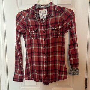 Roar Western Plaid Pearl Snap Button Shirt - Size Ladies Small